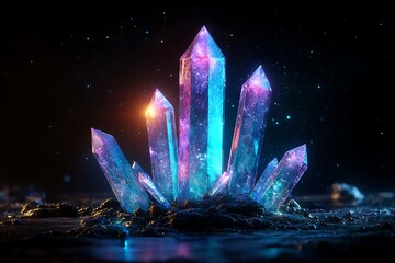 Glowing Crystals with Dark Background.