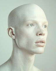 portrait of a pale young hairless man 