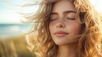 Naklejka premium Chocolate ganache hair color & beach wave hairstyle trends, Generative AI