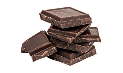 Delicious dark chocolate pieces arranged in a pile ready to melt or enjoy.
