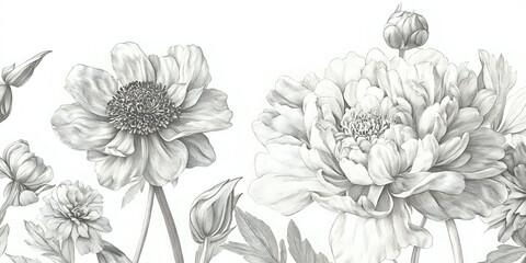 Delicate botanical sketches present refined floral clip art