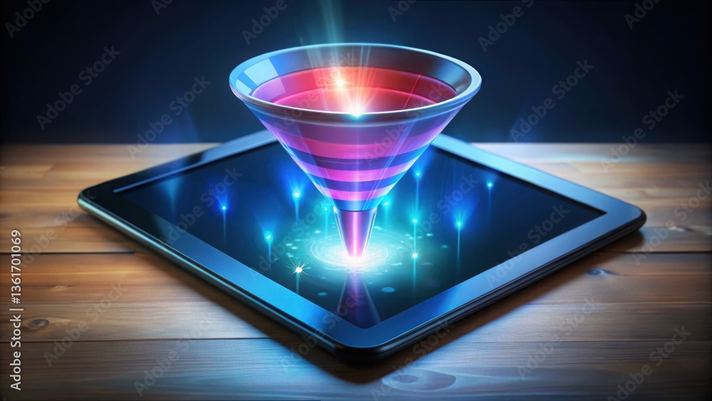 Poster Conceptual Sales Funnel Visualization with Glowing Elements