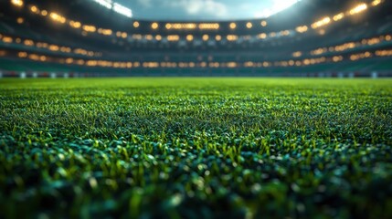 Universal Grass Field Stadium with Spotlights and Empty Playground for Sports Events