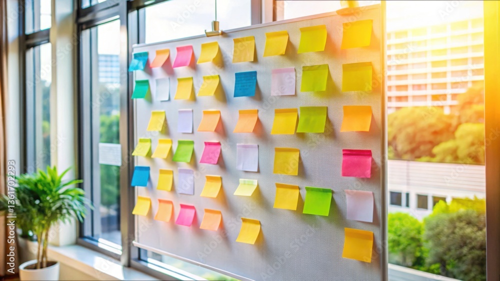 Poster Collaborative Brainstorming Board with Colorful Sticky Notes
