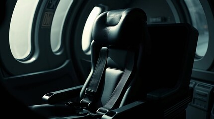 parachute pack behind headrest aviation safety seat fighter aircraft ejection seat high-detail realistic render survival equipment integrated leather and metal textures high resolution white