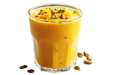 A Vibrant Mango Lassi Topped With Crunchy Pistachios, A Creamy Delight Perfect For A Sunny Afternoon In A Clear Glass Isolated on Transparent Background