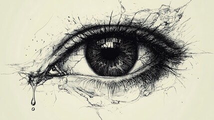 Fototapeta premium An eye with a tear in an abstract ink style.