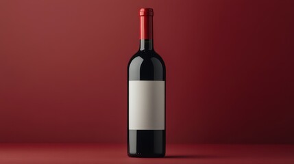 Fototapeta premium A front-facing red wine bottle in sharp focus, with blurred bottles in the background. Product showcase concept. Advertising photography.