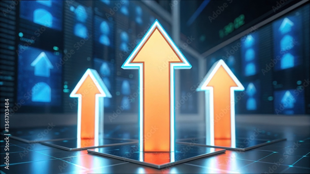 Poster glowing arrows indicating growth with high-tech composition elements