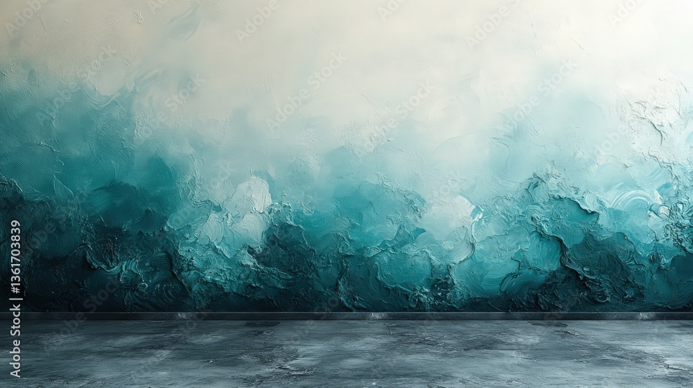 Poster textural teal gradient backdrop with an undulating painted effect on the wall