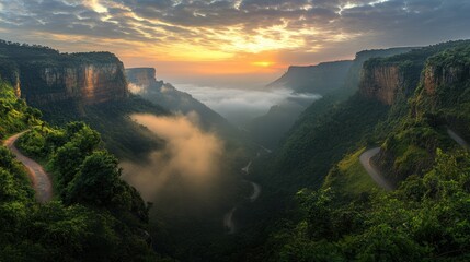 Scenic Sunrise Canyon Winding Road. Use Nature Stock Photo