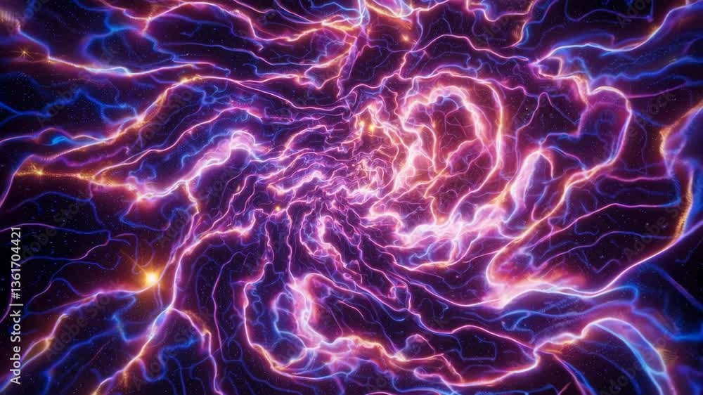 Poster vivid neon energy swirl: electrifying abstract particle motion in cosmic space