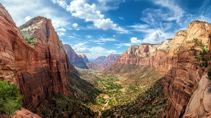 Spectacular panoramic view of Zion National Park's majestic canyon landscape