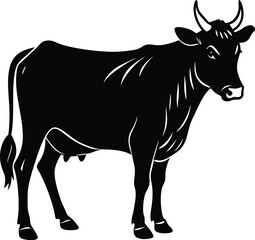 Fototapeta premium Black Cow Silhouette – Farm Animal Vector Clipart for Logos & Design