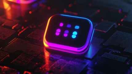 Futuristic tech square glowing neon circuit board