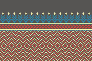 Cross stitch pattern concept showcasing traditional ethnic geometric pattern, Design for textile, background,carpet,wallpaper,clothing,wrapping,Batik,fabric,Vector illustration	
