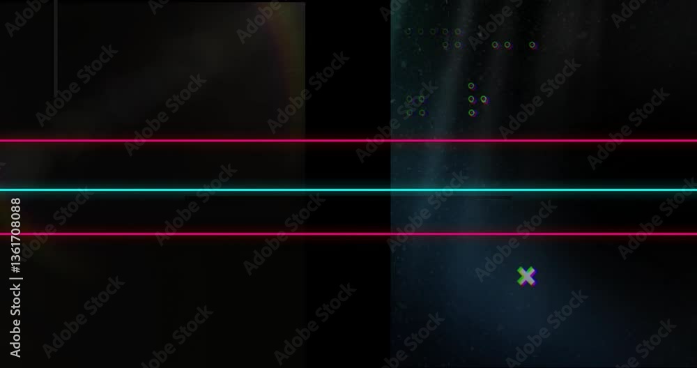 Poster animation of glowing lines and abstract shapes over dark background with bubbles