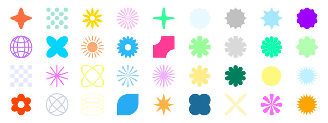 Set, collection geometric shapes. Trendy set with shapes different style. Bauhaus, futuristic, memphis. set of black bauhaus shapes, geometric abstract shapes.