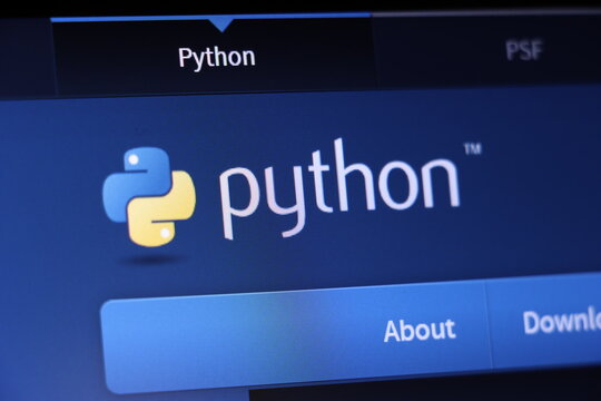Python programming language interface with logo and navigation menu