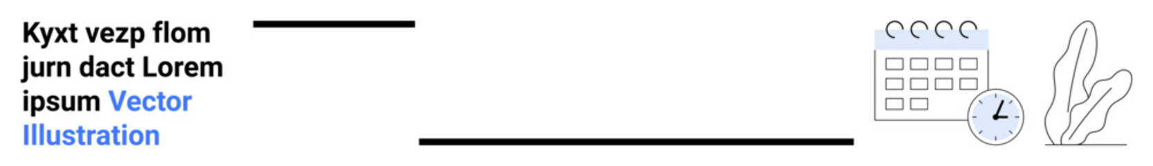 Calendar with marked dates, clock, and abstract plant emphasizing organization, planning, and productivity. Ideal for time management, deadlines, reminders, events meetings apps simple landing