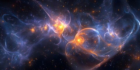 Fototapeta premium Cosmic nebula with glowing particles expressing universal energy, cosmic science, deep space visualization and astronomy themed backgrounds.
