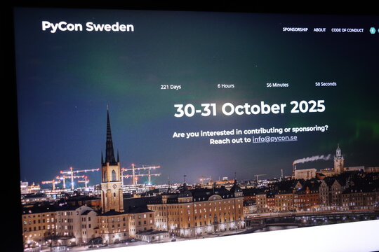 Pycon sweden 2025 countdown website with cityscape background