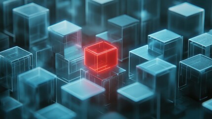 Fototapeta premium Abstract glowing cubes, technology background, digital, futuristic, design, illustration