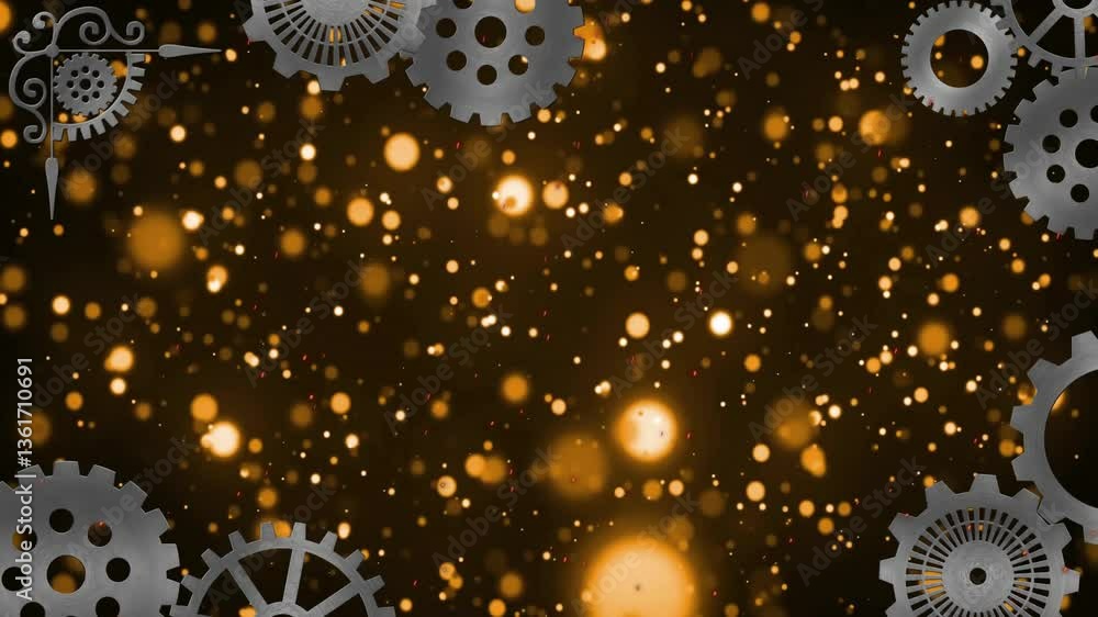 Poster creating steampunk-inspired abstract animation with glowing particles and gears