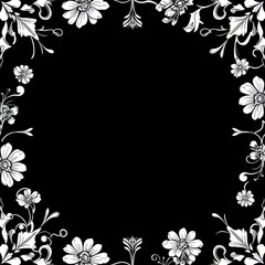 Obraz premium Elegant seamless black and white vintage floral border, intricate line art design, line art, clipart, leaves