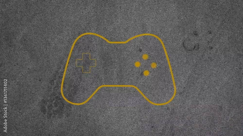 Poster game controller with yellow outline on textured gray background in animation style