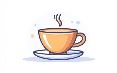 Fototapeta premium Steam rises from an orange coffee cup on a white saucer in a warm and inviting setting