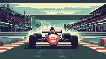 Vibrant Pixel Art Car Racing Game in Isolated Space