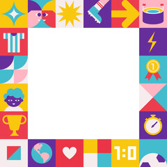 Vector flat square frame for poster with abstract icons which are signs of world football championship (cup). in 2026 trendy template with copy space, geometrical clipart for sport collection