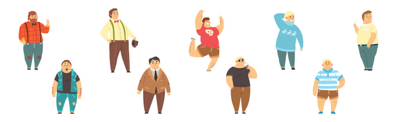 Obraz premium Plump Man Character with Chubby Stout Body Vector Set