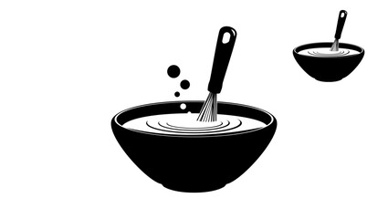 Whisk with bowl , black isolated silhouette