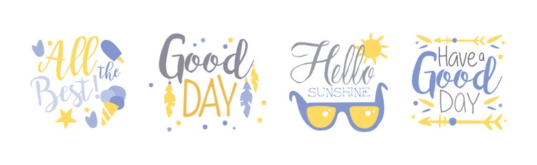 Good Day and Hello Sunshine Quote and Saying Lettering and Inscription Vector Set