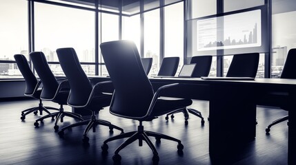 Empty conference room, city view