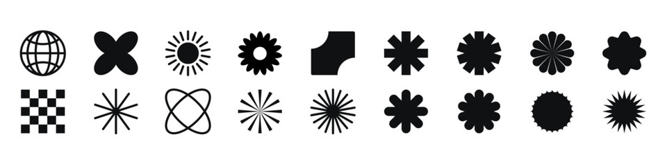 Set, collection geometric shapes. Trendy set with shapes different style. Bauhaus, futuristic, memphis. set of black bauhaus shapes, geometric abstract shapes.