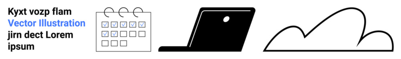 Simple calendar, laptop, and cloud outline combining organization, technology, and innovation. Ideal for scheduling, remote work, planning, cloud storage business connectivity simple landing page