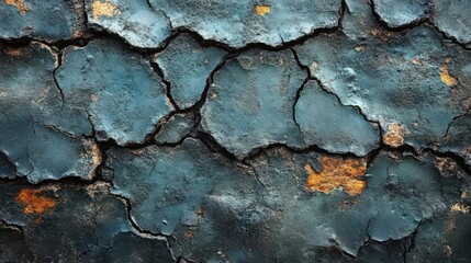 Striking macro texture with fractured paint and vibrant teal with rusty undertones