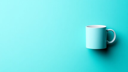 Light blue mug on a cyan background.