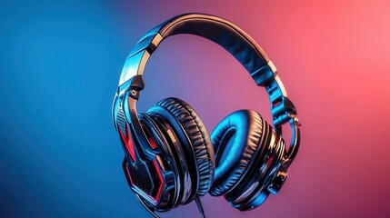 Vibrant Headphones on Colorful Background with Gradient Lighting