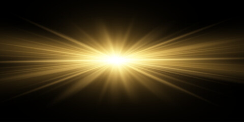 Fototapeta premium Glowing golden star. Solar flare on a transparent background.