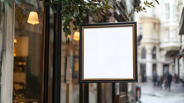 there is a picture frame hanging from a tree on the side of a bu