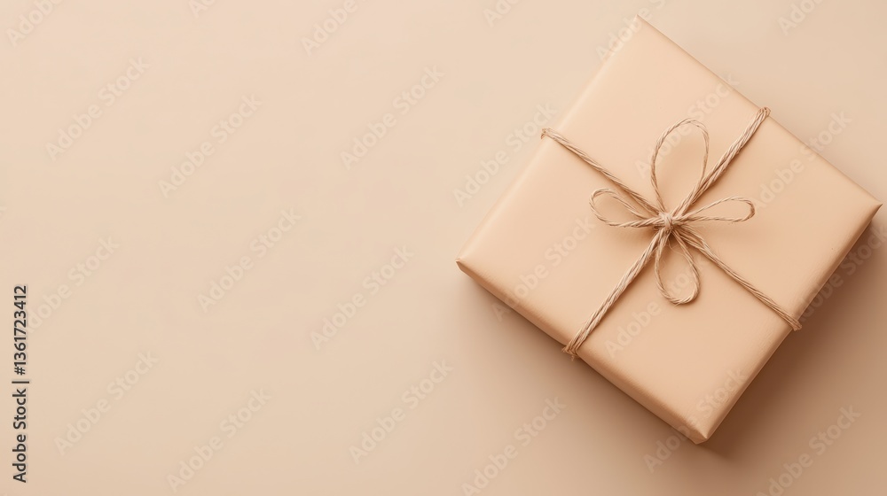 Aufkleber a neatly wrapped gift box with a simple bow sits on a light beige surface, creating an elegant and m
