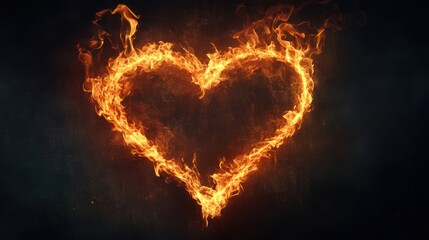 Heart Shape of Fire on Dark Background