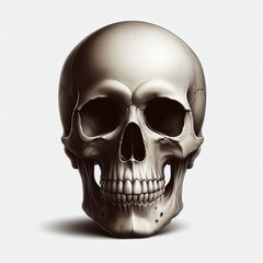 A spooky human skull, bone-white against stark black, reveals the anatomy of death