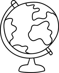 A simple line drawing of a globe on a stand, representing the Earth with continents and oceans outlined, ideal for educational or artistic purposes.