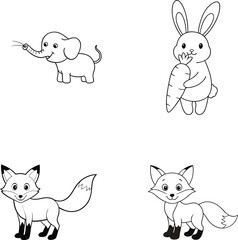 set of funny cartoon animals