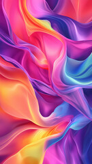 Obraz premium Vivid abstract phone wallpaper featuring swirling folds of colorful satin-like fluid in vibrant rainbow tones.